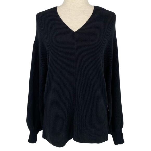 NWT 1STATE Black Ribbed Balloon Sleeve V Neck Sweater Size XS Boho Casual - Picture 1 of 9